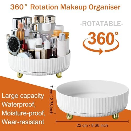 Bekeify 360 Rotating Makeup Organiser Storage Large Capacity Stylish Cosmetic Organiser for Lipsticks Perfume Skincare Organizer for Vanity & Dressing Table Bathroom Bedroom, White thumbnail 4