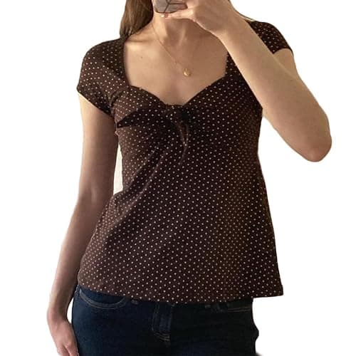 Women Y2K Gingham Babydoll Tops Fairy Grunge Short Sleeve Scoop Neck Shirt Teen Girls Cute Peplum Tops Streetwear - Image 1