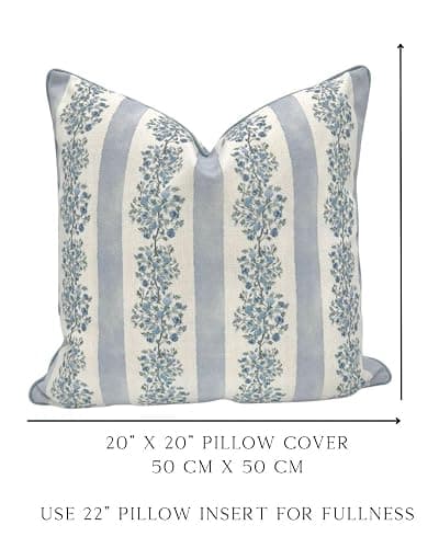 Jillien Harbor “The Juliet” Floral Block Print Pillow Cover – Soft Blue and Off-White Decorative Throw Pillow Cover – Grandmillennial Home Decor, 20" x 20" thumbnail 8