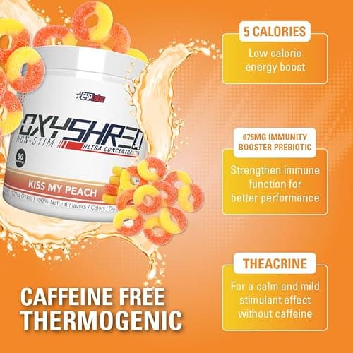 EHP Labs OxyShred Non Stimulant Pre Workout Powder - Stim Free Pre Workout, Caffeine Free Preworkout for Men & Women with L Glutamine & Acetyl L Carnitine - Peach, 60 Servings thumbnail 6