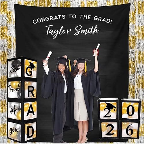 2026 Graduation Party Decoration Black Balloon Boxes with Letters 2026 Grad & So Proud of You and 20 pcs Ballons thumbnail 6