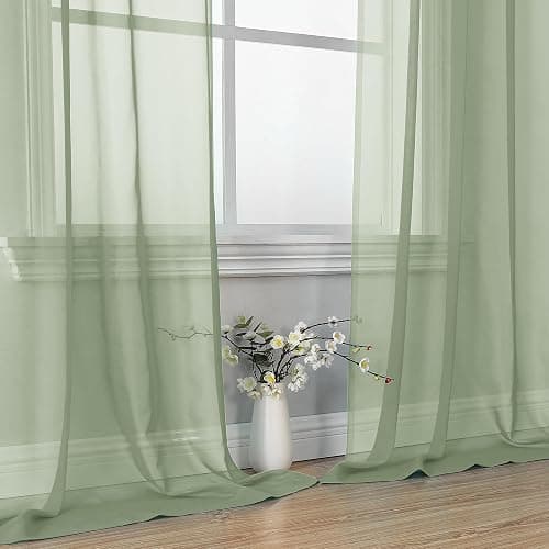 OVZME Bedroom Curtains 2 Panel Sets 84" Inch Length - Transparent Light Weight Soft Window Treatment Panels for Study Room/Living Room/Guest Room, Sage Green, Per Panel W42 X L84 inches thumbnail 8