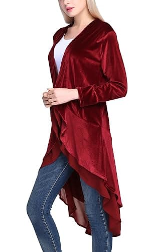 Urban CoCo Women's Long Sleeve Velvet Cardigan Coat with Asymmetric Chiffon Hem thumbnail 3