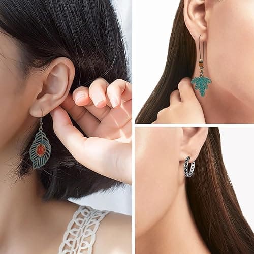 JMScape 45 Pairs Boho Vintage Drop Dangle Earrings Set for Women, Fashion Bohemian Earrings National Style Tassel Eardrop Hollow Bronze Waterdrop Leaf Jewelry for Valentine's Day Gifts thumbnail 4