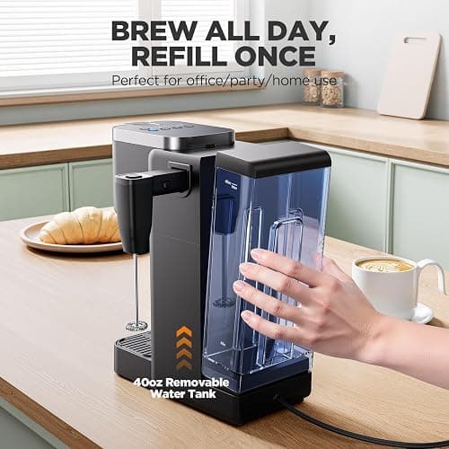 Tastyle 330MF Single Serve Coffee Maker with Built-in Detachable Milk Frother, Iced and Hot Coffee Machine for K Cup & Grounds, 40oz Removable Water Reservoir, 6 Cup Sizes, Fits 7.3" Travel Mug, Black thumbnail 7