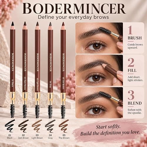 BODERMINCER Eyebrow Pencil Waterproof Long Lasting Brow Definer Pencil with Spoolie Brush, Smudge-Proof Natural Look Eyebrow Makeup Pen, 5 Colors Available (2# Dark Brown) thumbnail 6