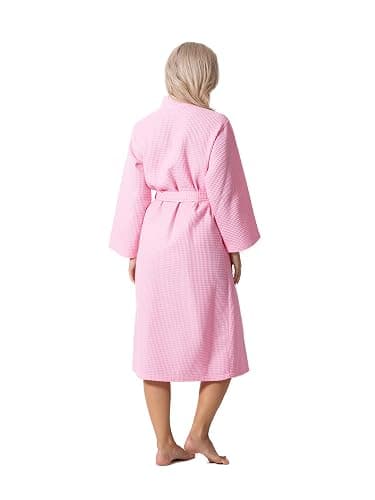 Turkish Linen Waffle Knit Lightweight Kimono Spa & Bath Robes for Women - Quick Dry - Soft thumbnail 6