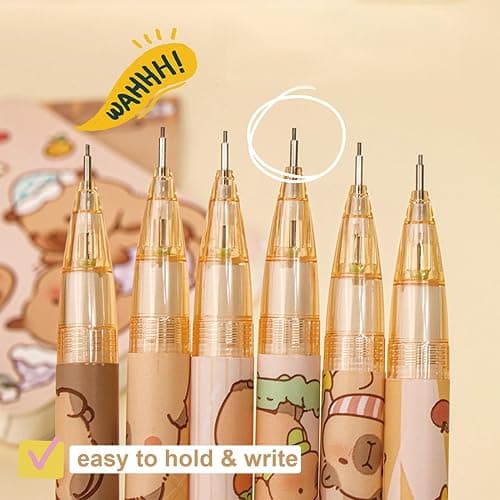 MOZXIRZ 4 Pcs Cute Mechanical Pencils with Eraser 0.5mm Cartoon Capybara Mechanical Pencil School Pencil for Boy Girl Women (6pcs Capybara) thumbnail 5