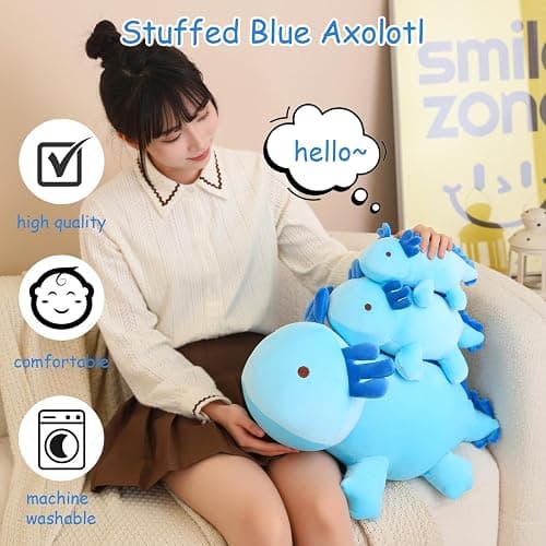 SQEQE Weighted Axolotl Plush Toy, Blue Axolotl Stuffed Animals Cute Plush Pillow, Kawaii Weighted Stuffed Animals Gifts for Girls & Boys Blue 23.6 Inch, 3.1 Lbs thumbnail 3