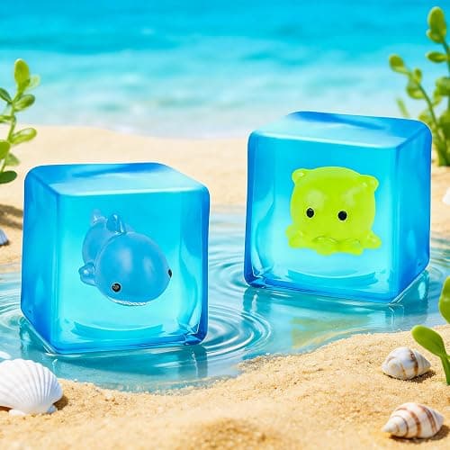 VISCOO 4 Pack Stress Cube -Glow in The Dark Sea Animal Inside Squishy Toys, Cube Squishy Stress Balls for Anxiety Relief, Squeeze Toys for Kids Adults,Fidget Gummy Toys for Party Favors thumbnail 2