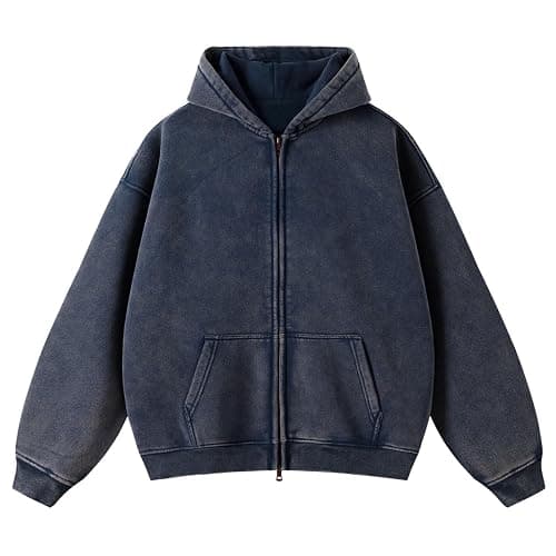 KEEPSHOWING Womens and Mens Zip Up Hoodies Long Sleeve Fall Oversized Sweatshirts Acid Wash Y2K Jacket with Pockets - Image 1