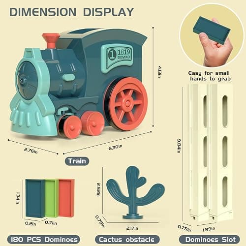 PREPHY Domino Train Toys Kids Games - Automatic Stacking Creative Game 3+ Year Old - Stem Montessori Toy for Boys 4-6 - Summer Autistic Christmas Birthday Gifts 5 6 Toddler Ages 4-8 thumbnail 2
