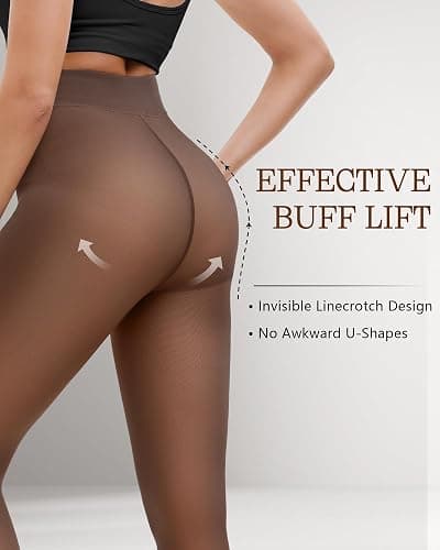 HONGTEYA 2 Pairs Fleece Lined Tights Women - Warm Sheer Pantyhose Fake Translucent Tights Winter Thermal Leggings thumbnail 2