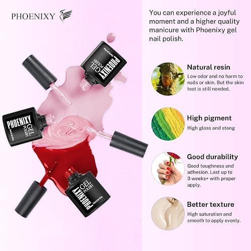 PHOENIXY 24 PCS Gel Nail Polish, Pink Purple 21 Colors Gel Nail Polish Set with Base Glossy Matte Top Coat Black Red Nail Kit Gifts for Women thumbnail 3