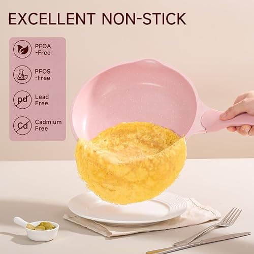 JEETEE Pink Pots and Pans Set Nonstick 23pcs, Healthy Kitchen Cookware Sets, Induction Cooking Set Pink Frying Pans, Saucepans, Sauté & Griddle & Crepe Pan (PFOA Free) thumbnail 4
