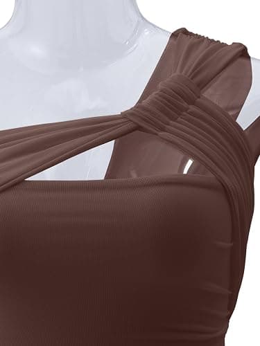 REORIA Womens Sexy One Shoulder Asymmetrical Leopard Print Mesh Ruched Backless Going Out Bodysuits Tops thumbnail 6