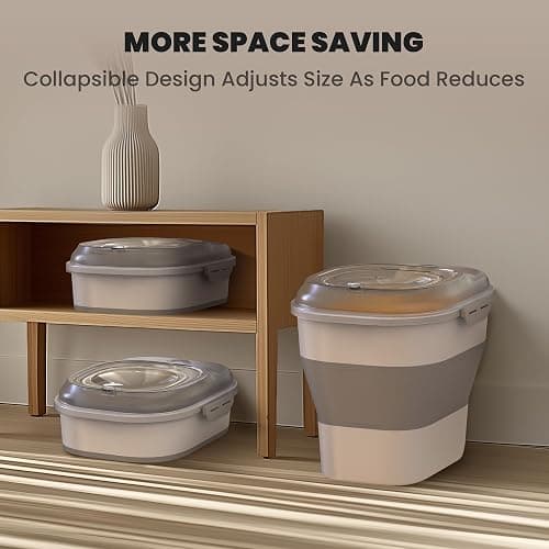 DDMOMMY 32-35 Lbs Dog Food Storage Container,Collapsible Dog Food Container with Transparent Airtight Lid,Wheels,Date Track,Pet Food Storage Container for Rice,Flour,Sugar,Scoop And 2PCS Containers thumbnail 6