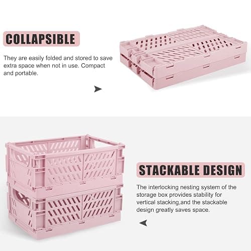 Weraher Plastic Baskets for Desk Organizing, Drawer Organizer, 2 Medium+2 Small Durable Folding Storage Crate for Home Kitchen Classroom Office Bedroom and Bathroom (Pink) thumbnail 5
