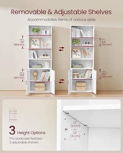 VASAGLE Custos Collection - Bookshelf, 6-Tier Tall Bookcase, Book Shelf with Doors, Open Storage Shelf, 9.4 x 23.6 x 68.9 Inches, for Living Room, Home Office, Dining Room, Cloud White ULBC402W01 thumbnail 4