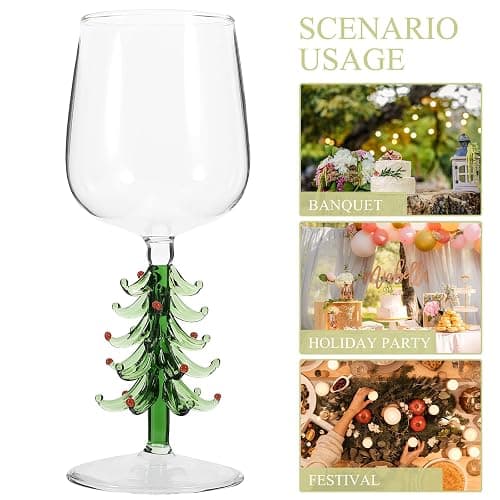 Christmas Tree Stemmed Wine Glasses 360ml Holiday Drinking Goblets Cups Xmas Winter Glassware Cup for Festive New Years Wineglass - 21x8.5cm thumbnail 7