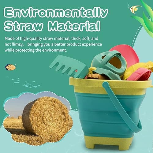 Beach Toys for Kids - Sand Toys Set Includes Collapsible Sand Bucket Shovel and Sand Rake Toy for Beach 12 PCS, Sandbox Toys Sandcastle Building Kit with Waterproof Net (A) - Baby Beach Toys thumbnail 5