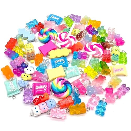 Bulk Assorted Candy Pendant,Grandient 3D Gummy bear Charms for Jewelry Necklace Earrings Bracelet Art Craft Project Making (70pcs with hole) thumbnail 7