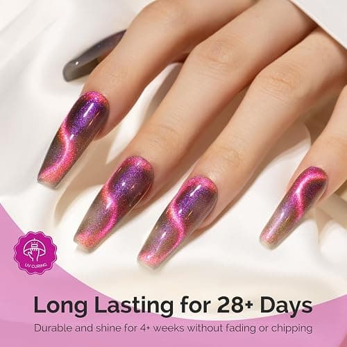 MelodySusie 9D Chameleon Cat Eye Gel Nail Polish, 0.5 Fl Oz Pink Glitter Holographic Magnetic Nail Polish with Magnet, UV Nail Polish for Nail Art Manicure Salon DIY at Home G1601 thumbnail 5