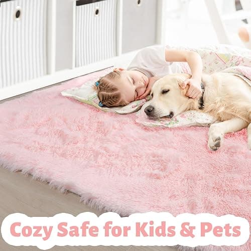 Pink Area Rugs for Bedroom Girls, Living Room Decor, Fluffy Fuzzy Shag Rug 4x6 for Kids Room, Soft Cute Indoor Floor Carpet for Baby, Teen, Nursery, Preppy Dorm, Playroom, Plush Aesthetic Bedside Rug thumbnail 3