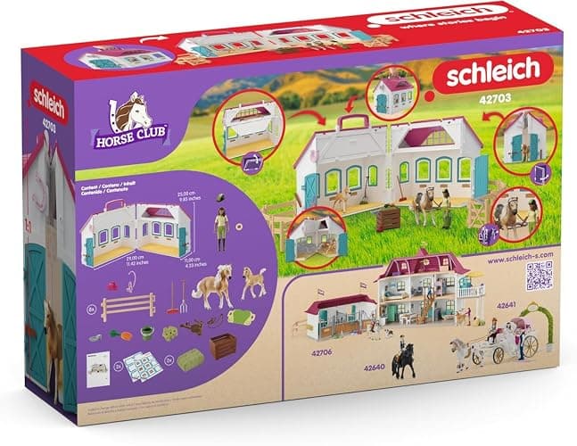 Schleich Horse Club - 60PC Little Horseshoe Open Stable Playset - Easy Carry Set with 2 Horse Figurines, Action Figure, Stable and Accessories - Toy Horses for Girls and Boys - Kids Ages 4+ | 42703 | Set includes hutch, 2 horses, movable girl figure & accessories | great gift for girls and boys | toys from 5 years thumbnail 12