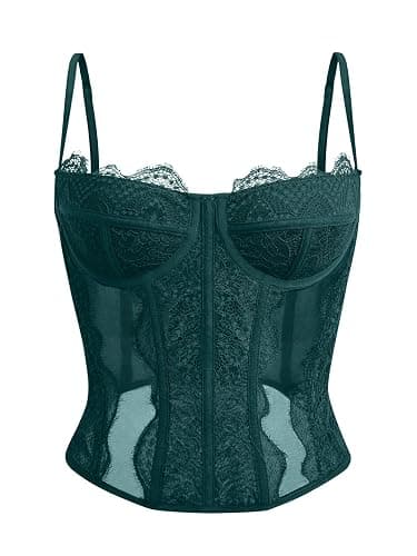 Dealmore Corset Tops For Women Going Out Lace Mesh Date Night Fall Fashion Outfits Clothes Crop Cute Party Strap Tank - Image 1