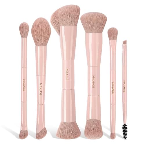 MAANGE Makeup Brushes Set, 6Pcs Premium Double-Ended Makeup Brush Foundation Contour Blush Highlight Blending Concealer Eyeshadow Brush Set Professional Make Up Brush Set (Pink) - Image 1