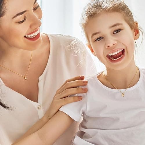 M MOOHAM Initial Necklace for Girls Kids Women - Cute Letter A-Z Necklaces | 14K Gold-Plated Initial Necklace, Small Letter Necklace, Birthday Gifts for Girls Kids Teen Girls, Kids Little Girl Necklaces thumbnail 4