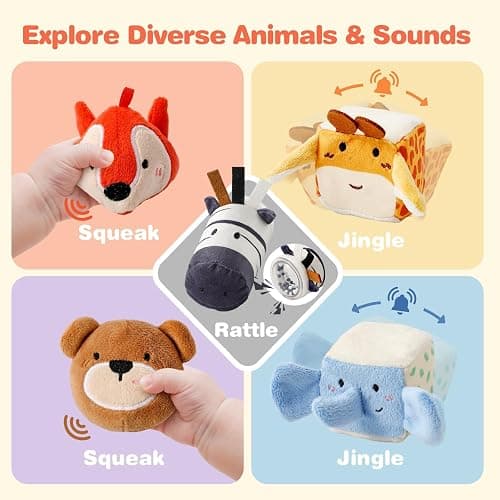 Youuys Travel Sensory Toys for Babies 6-12 Months & Toddlers 1-3 Year Old On-The-Go Montessori Soft Stuffed Animal Set with Crinkle, Rattle, Safe Mirror Educational for Kids Boy Girl thumbnail 6