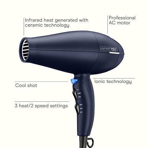 INFINITI PRO CONAIR Hair Dryer with Innovative Diffuser, Enhances Curls and Waves While Reducing Frizz, Dark Blue thumbnail 2