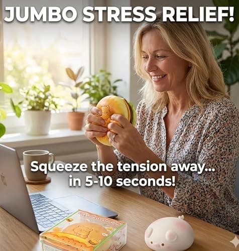 Slow Rising Food Squishies with Creamy Butter Scent, Realistic Large Hamburger Stress Relief Fidget Toys for Adults, Soft Sensory Squeeze Bun for Office Desk Party Favors(Brown Hamburg) thumbnail 8
