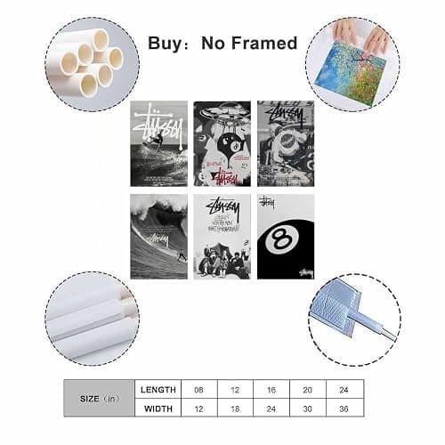 Ein Set von 6 Stussy-Postern, Musik, Retro, Vintage, Wandkunst, Leinwandposter, Raumdekor, ästhetischer Druck, Dekoration, 20 x 30 cm - 08x12inch(20x30cm) - Stil: thumbnail 2