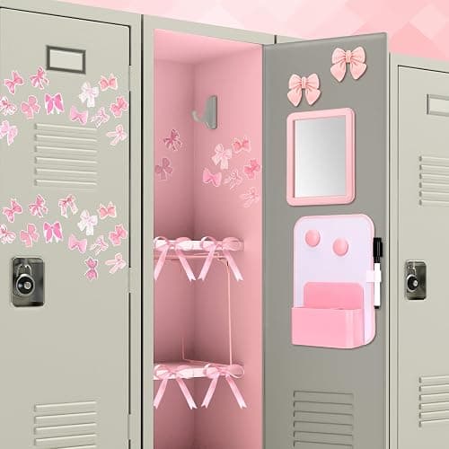 Watersay 115 Pcs Pink Locker Accessories Kit Foldable Locker Shelf Decorations for Girl Pink Bow Pen Holder Magnetic Mirror Coquette Stickers Background Whiteboard Ribbon Back to School Essentials thumbnail 5