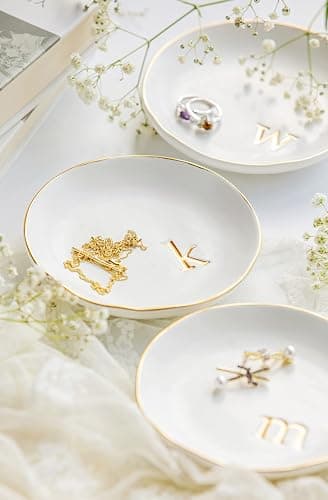 COLLECTIVE HOME - Ceramic Jewelry Tray, Decorative Trinket Dish for Rings Earrings Necklaces Bracelet Watch Keys, Birthday Mother's Day Christmas Gift for Women, 4.75", White Surface (C) thumbnail 2