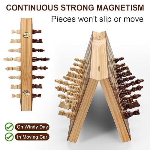 Magnetic Chess Board Set for Adults & Kids, 15" Wooden Folding Chess Boards, Handcrafted Portable Travel Chess Game with Pieces Storage Slots thumbnail 4