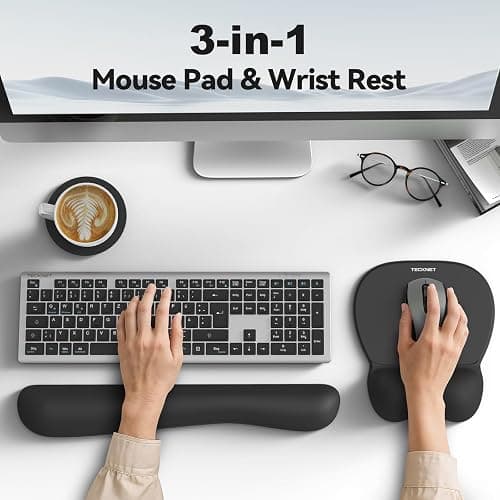 TECKNET Gel Mouse Pad Set with Wrist Rest and Keyboard Wrist Rest, Ergonomic Mousepad Rests with Non-Slip PU Base for Pain Relief, Computer, Laptop, Office & Home thumbnail 5