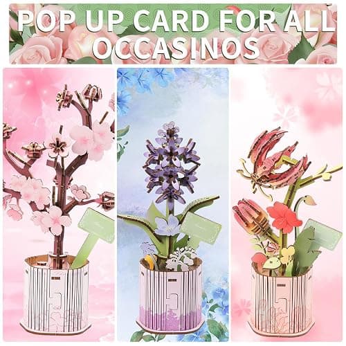 Insgen 3D Wooden Flower Puzzle for Adults, 3 Flowers Bouquet Building Sets, Wooden Flower Kit DIY Botanical Art Craft Model Kit Home Décor for Lovers Nature Enthusiasts thumbnail 2
