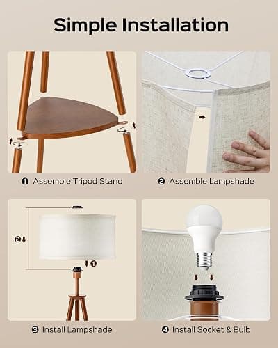 JACKYLED Tripod Floor Lamp with Shelves Mid Century Modern for Living Room | 3 Color Temperatures & RGB, Remote Control & Foot Switch, E26 Base, Bedroom, Reading Corner, Office, Party, LED Bulb Include thumbnail 8