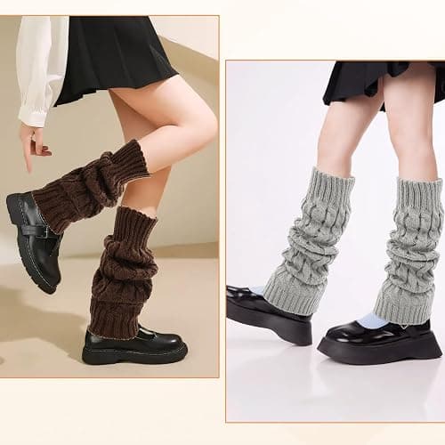Mzario 4 Pairs Leg Warmers Y2k, Fashion Cute Cable Knit Leg Warmers for Women 80s Sports Party Yoga Accessories (Black, White, Coffee, Light Gray) thumbnail 5