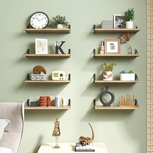 Fixwal Floating Shelves Width 4.7in Rustic Wood Wall Shelves Set of 8, Wall Shelves for Bedroom, Living Room, Kitchen, Bathroom, Office Decor and Plants Display (Carbonized Black) thumbnail 7