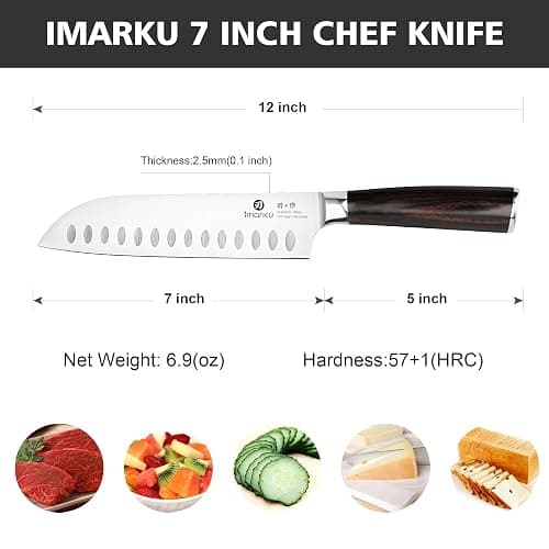 imarku Chef Knife 7 Inch Kitchen Knife Ultra Sharp Santoku Knife - High Carbon Japanese Chefs Knife, Kitchen Gadgets 2025, Apartment Essentials, Birthday Gifts for Him Her, Best Gifts for Women Men thumbnail 3