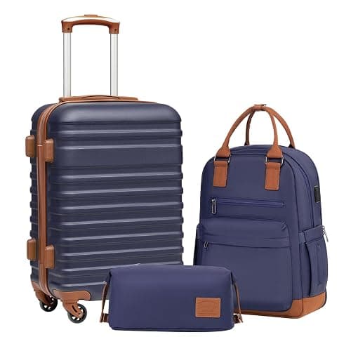 Coolife Luggage Set Hardside Suitcase,3 piece,Navy(BP/TB/20) | Suitcase Set,3 Piece Carry on,TSA LOCK,360° Smooth Spinner Wheels,YKK Zippers,Smart Trolley Sleeve - Image 1