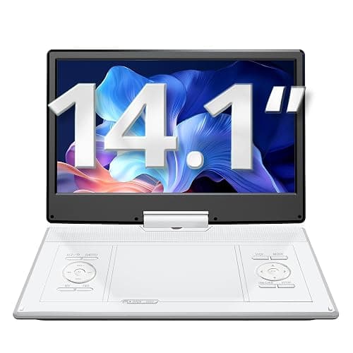 YOTON 16.9" Portable DVD Player, 4-6 Hours Rechargeable Built-in Battery, 14.1" HD Swivel Screen, Dual Stereo Speakers, USB/SD/AV/Audio/Gamepad Support -White [Not Support Blu-Ray] - Image 1