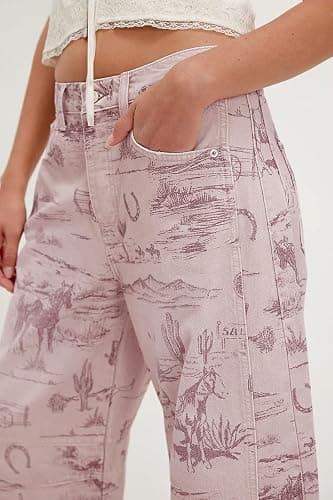 loveimgs Women Boyfriend Baggy Barrel Jeans Floral Print Denim Ankle Pants Wide Leg Mid Rise Jeans Sweatpants Y2k Patchwork thumbnail 4
