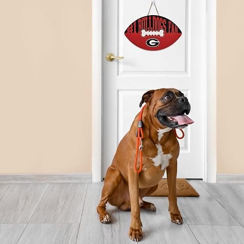 NCAA Georgia Bulldogs Best Fan's Football Shape Sign with Dog Bone Design, Sporty Fence Sign College Football Fan Waterproof Wooden Wall Sign Yard Decor Indoor & Outdoor with Team Logo! thumbnail 2