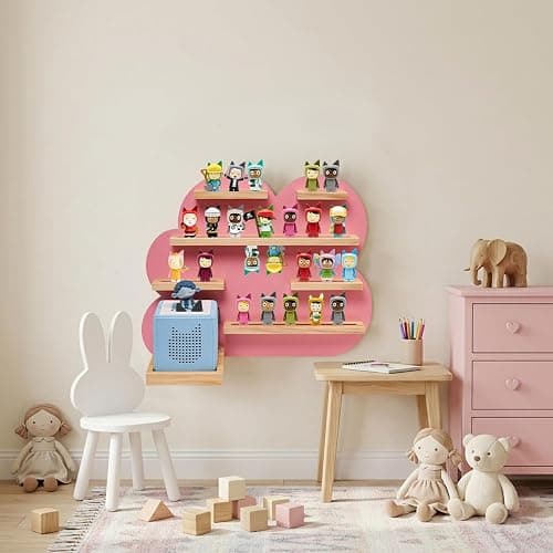 Gieanoo Large Cloud for Tonie Shelf, Wall Shelf for Toniebox 2 & Toniebox 1 | Pink Wood Tonies Shelf Storage, Large Tonie Display, Tonie Figures Organizer Compatible Charging Station for Children Room thumbnail 2